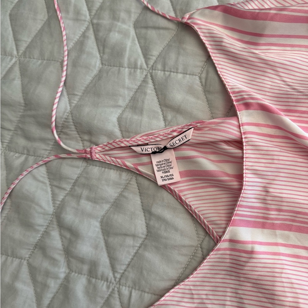 Victoria’s Secret pink and white striped satin pajama set